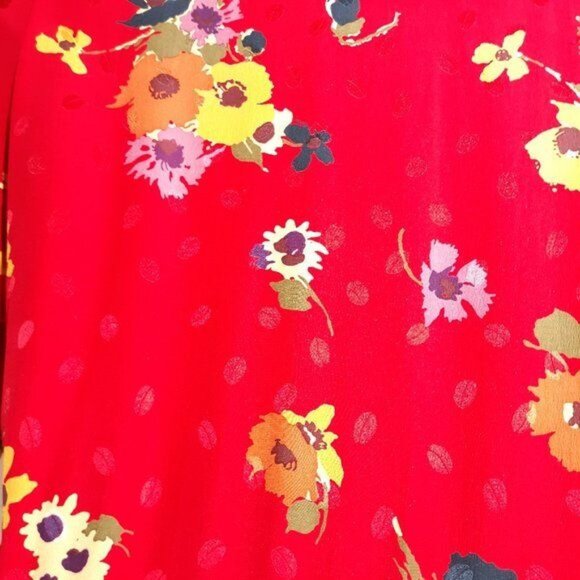 Robert Janan Dress Silk Red Floral Wrap Shirtdress Vtg - Picture 6 of 8